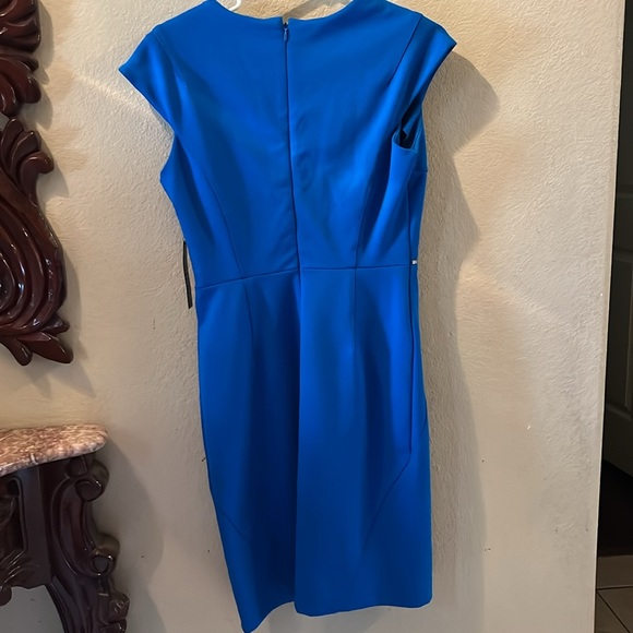 NY&C Dress Cap Sleeve V-Neck Bodycon Sheath Royal Blue Large Zippers size S - Picture 3 of 4